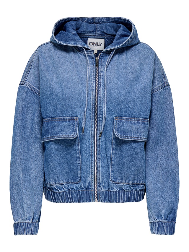 ONLY Jeansjacke »ONLKENZIE – Jeansblouson mit Kapuze und Reissverschluss« mit Kapuze unifarben, modisch, regular fit, Denim, Kapuze