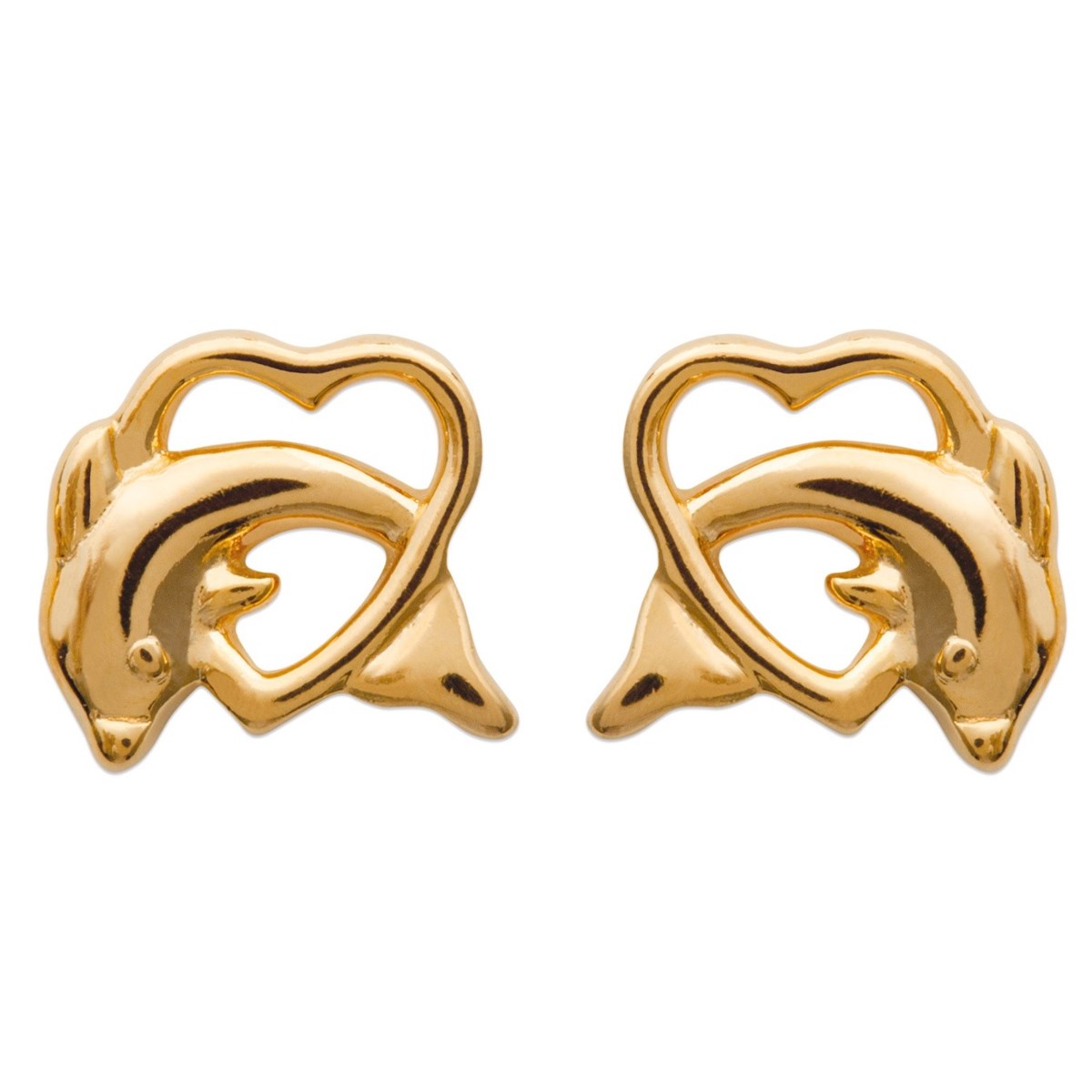 Boucles d'oreilles dauphin dans un coeur ajouré Plaqué OR 750 3 microns