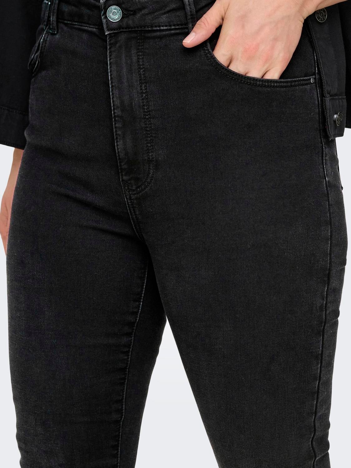 CARFOREVER Hohe Taille Skinny Fit Jeans Black Denim
