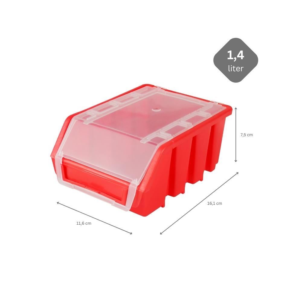 PROREGAL SuperSaver Set 5x Opbergdoos 2 met deksel HxBxD 7,5 x 11,6 x 16,1 cm Polypropyleen Rood