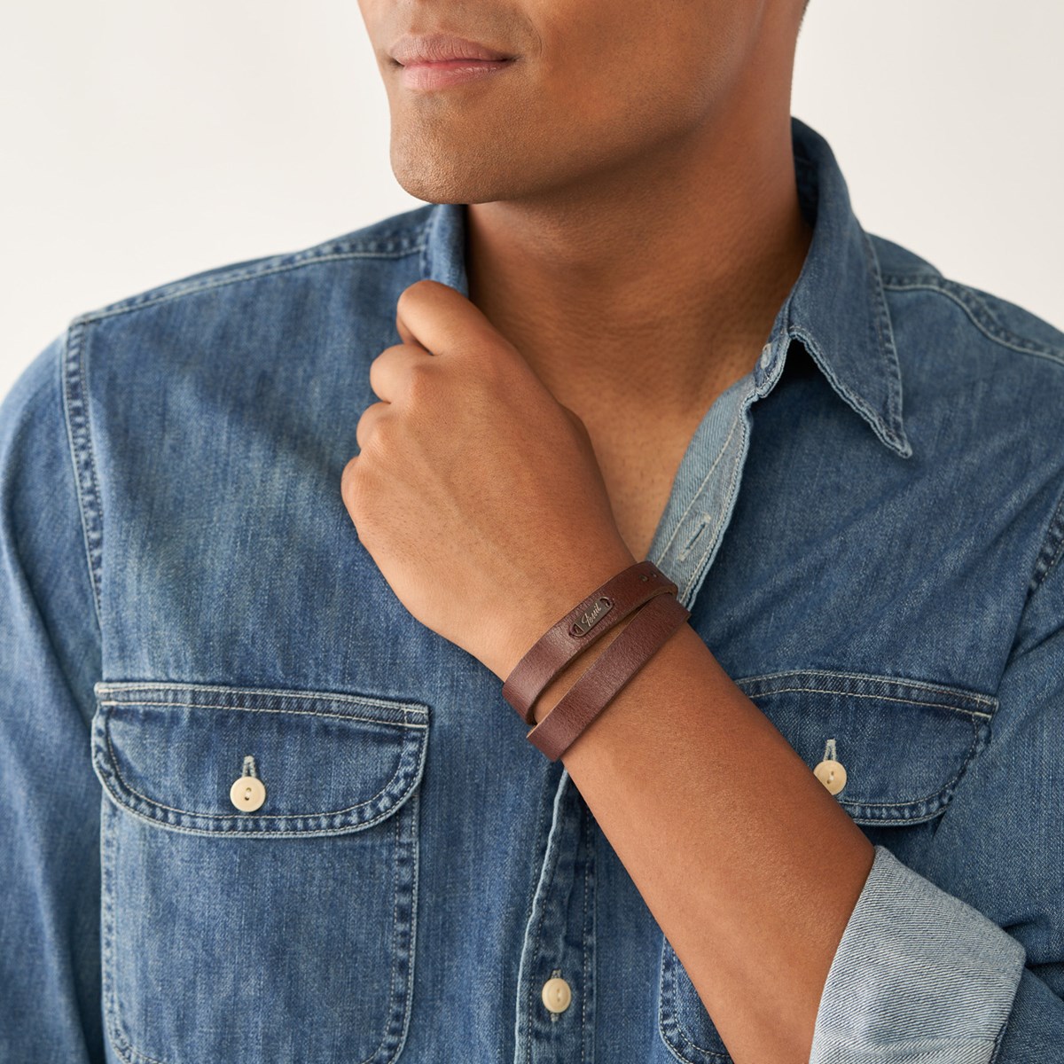 Bracelet Fosisil double tour Heritage en cuir