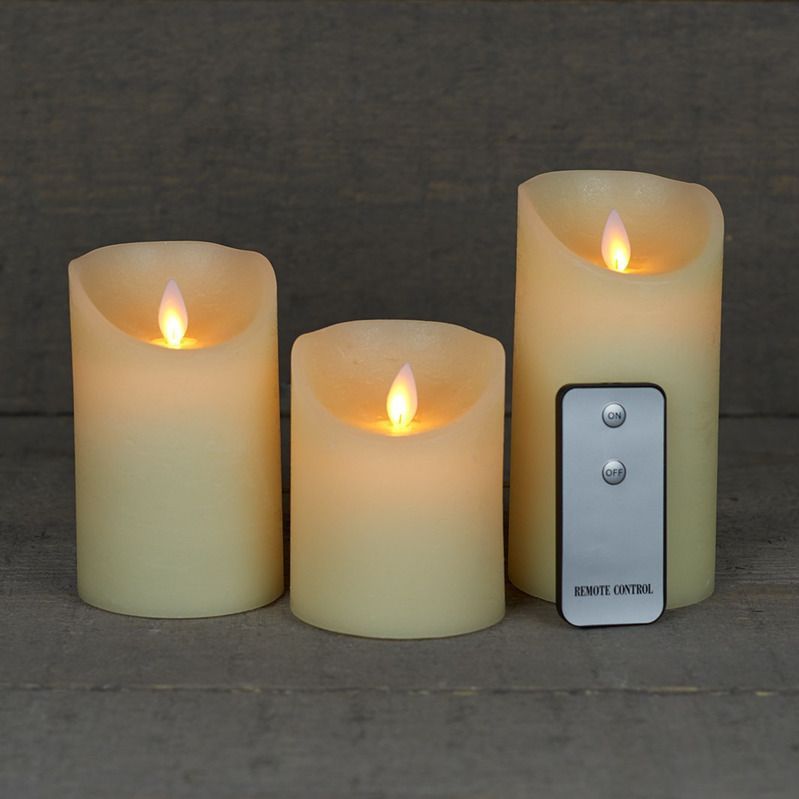 Anna's Collection Stompkaarsen - 3x st - ivoor - LED kaarsen - afstandsbediening