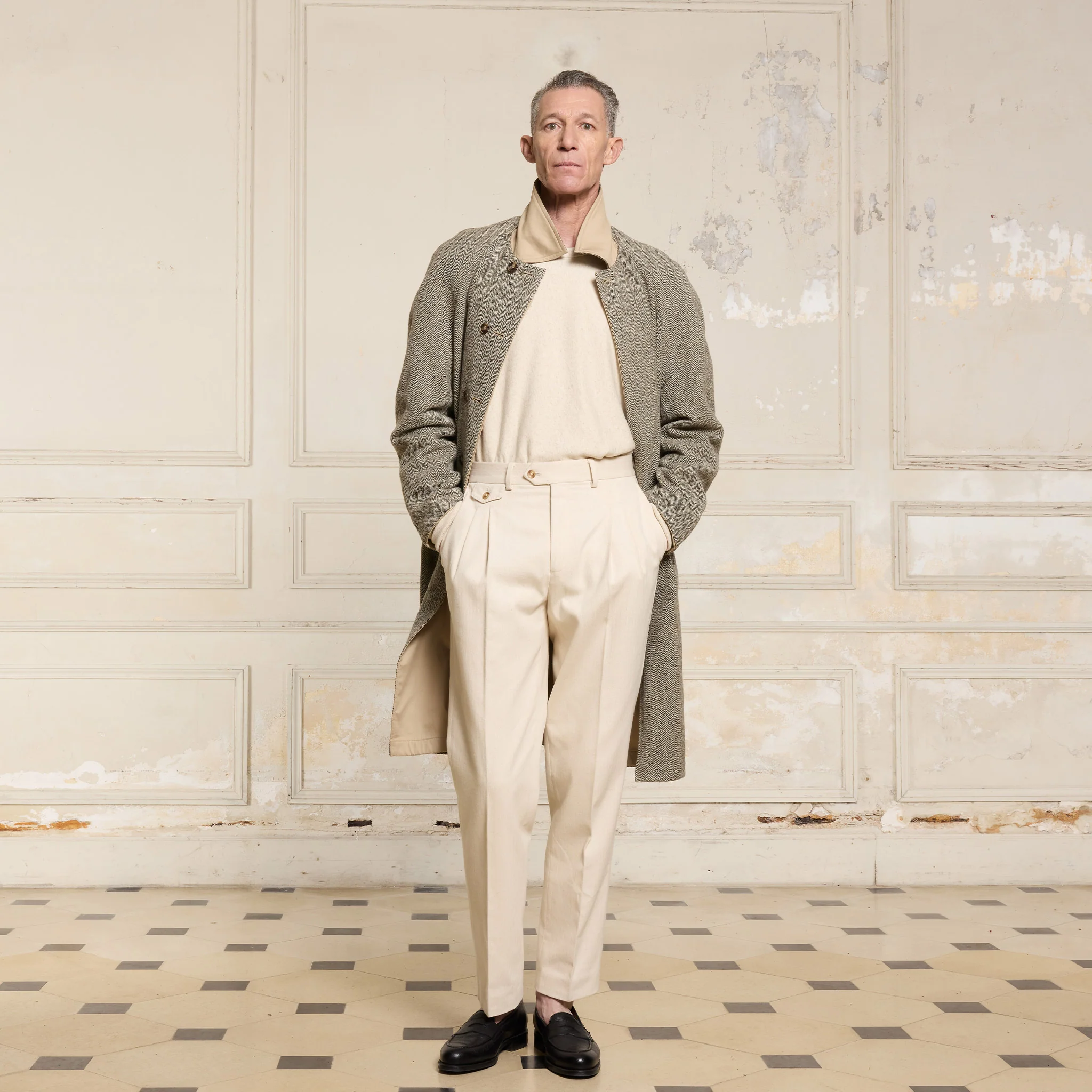 Reversible mac in water-repellent cotton and beige wool