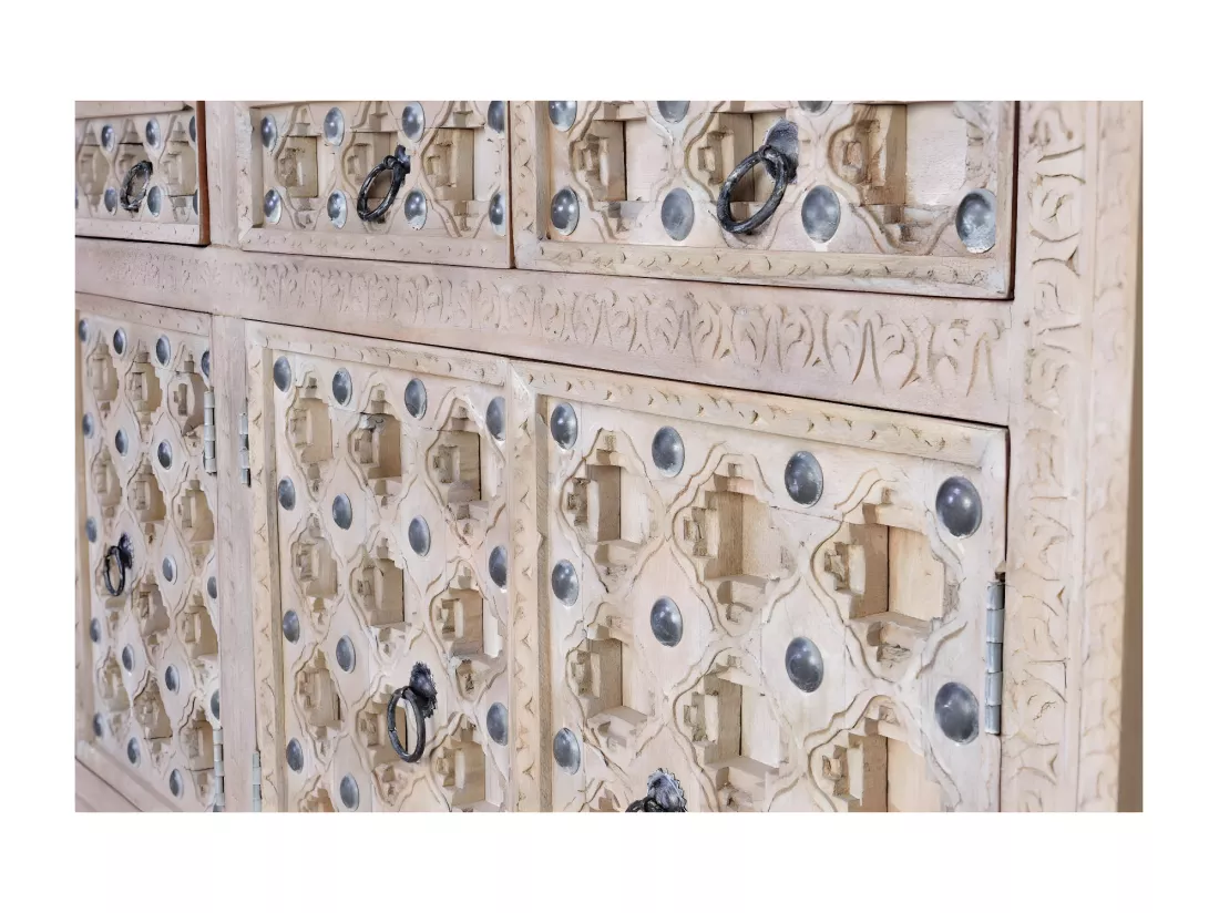 Bahut 4 Tiroirs Bois, Fer Blanc 190x40x92cm Bois-Fer - Yzaline Décoration d'Autrefois
