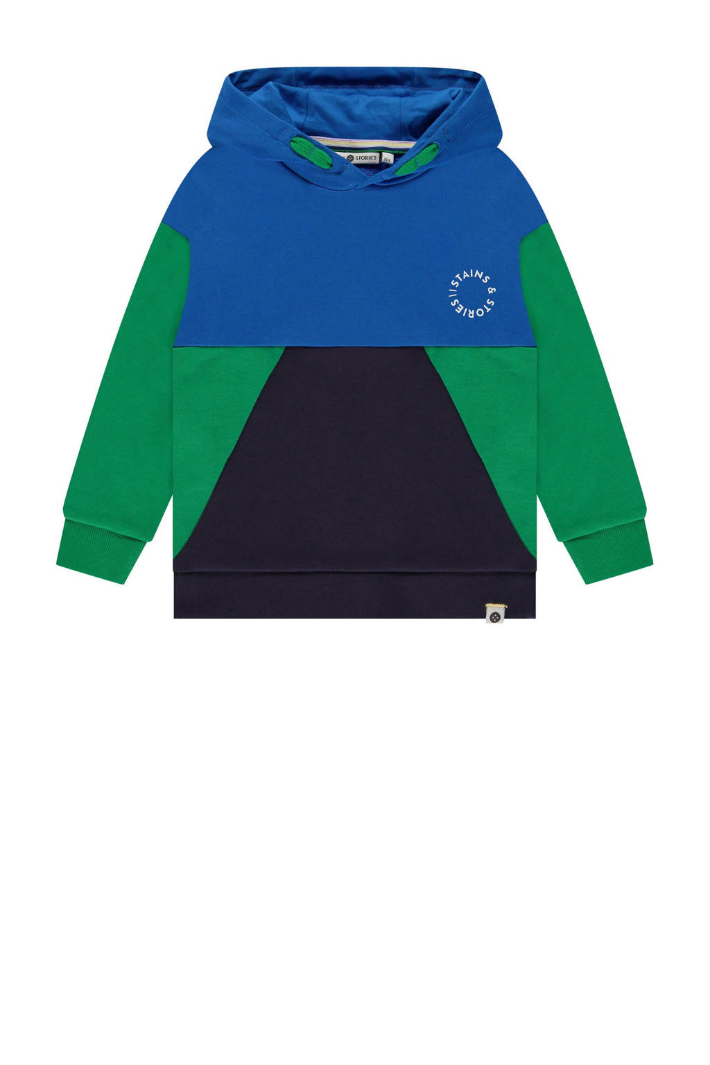 Stains&Stories hoodie donkerblauw/blauw/groen