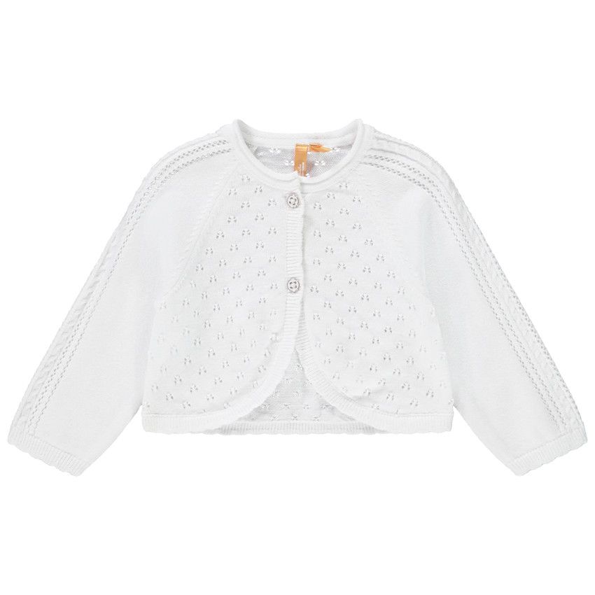 Gilet tricot en maille ajourée pour bébé fille - Blanc