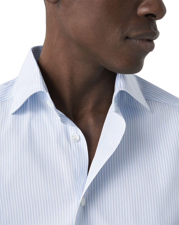 ETON Contemporary Fit Light Blue Bengal Striped Elevated Poplin Shirt Lyseblå