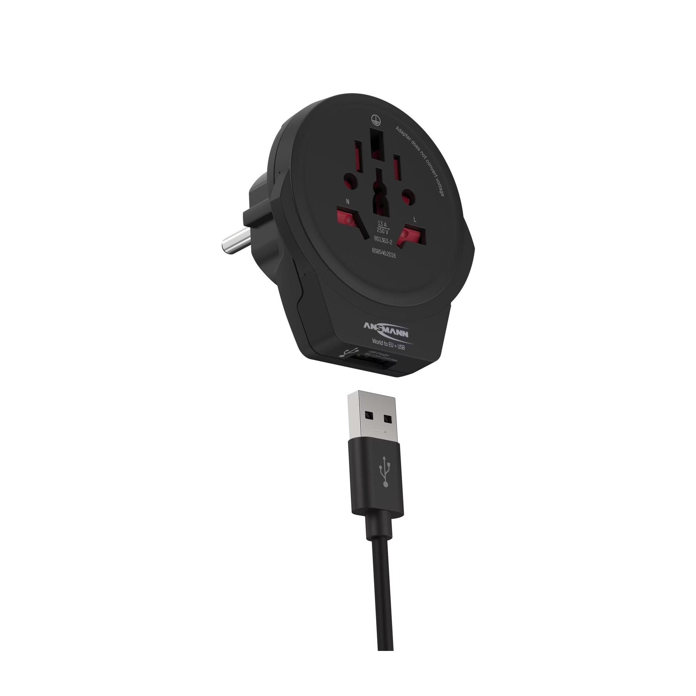 World Travel Adapter   USB Weltreise Ladegerät World to EU / USA / UK / Japan / Brasilien / Italien (1250-0012) - Schwarz