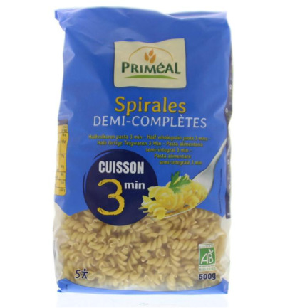 Priméal Halfvolkoren spiralen snelkook 3 minuten bio (500 gr)