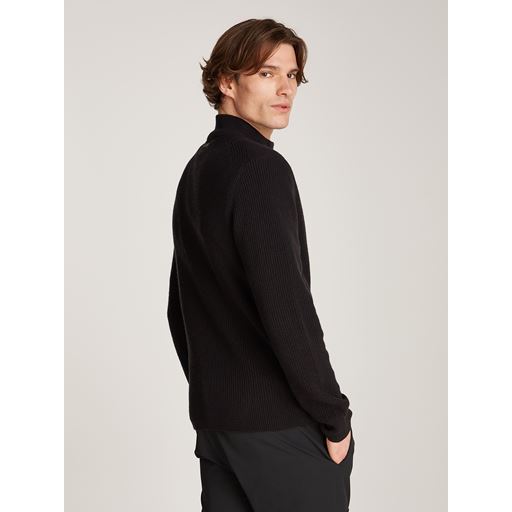 Calvin Klein Merino Rib Zip Striktrøje, Black, M
