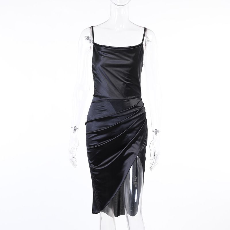 Femme Cradle - Spaghettibandjes col-hals split midi-jurk