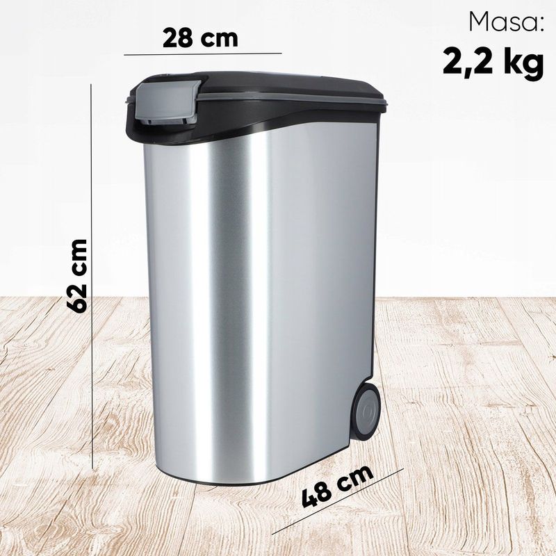 Curver Voedselcontainer Hond of Kat - 54L - 20KG - 49x28x60,5cm - Metallic