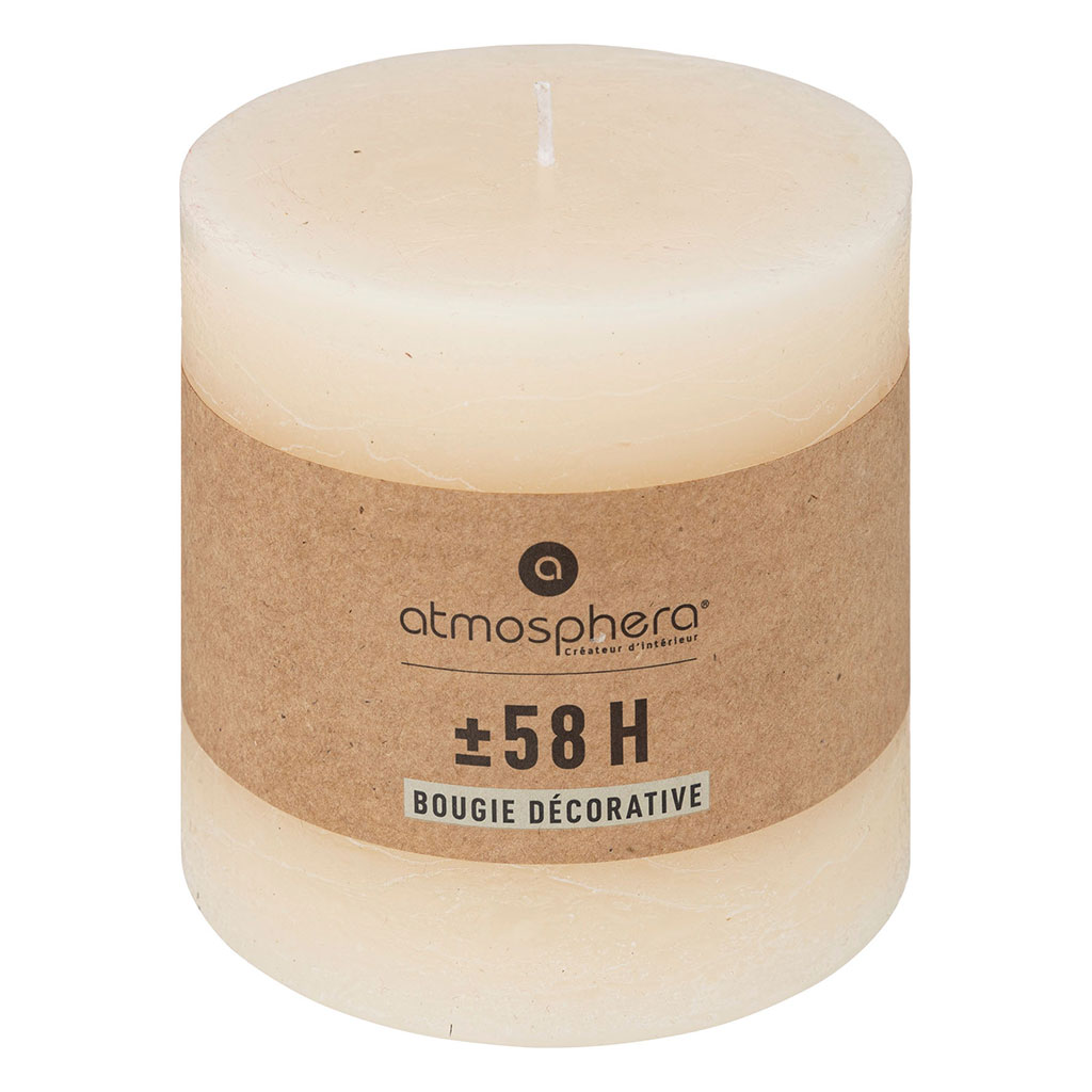 Bougie rustique ronde ivoire D 10x10cm
