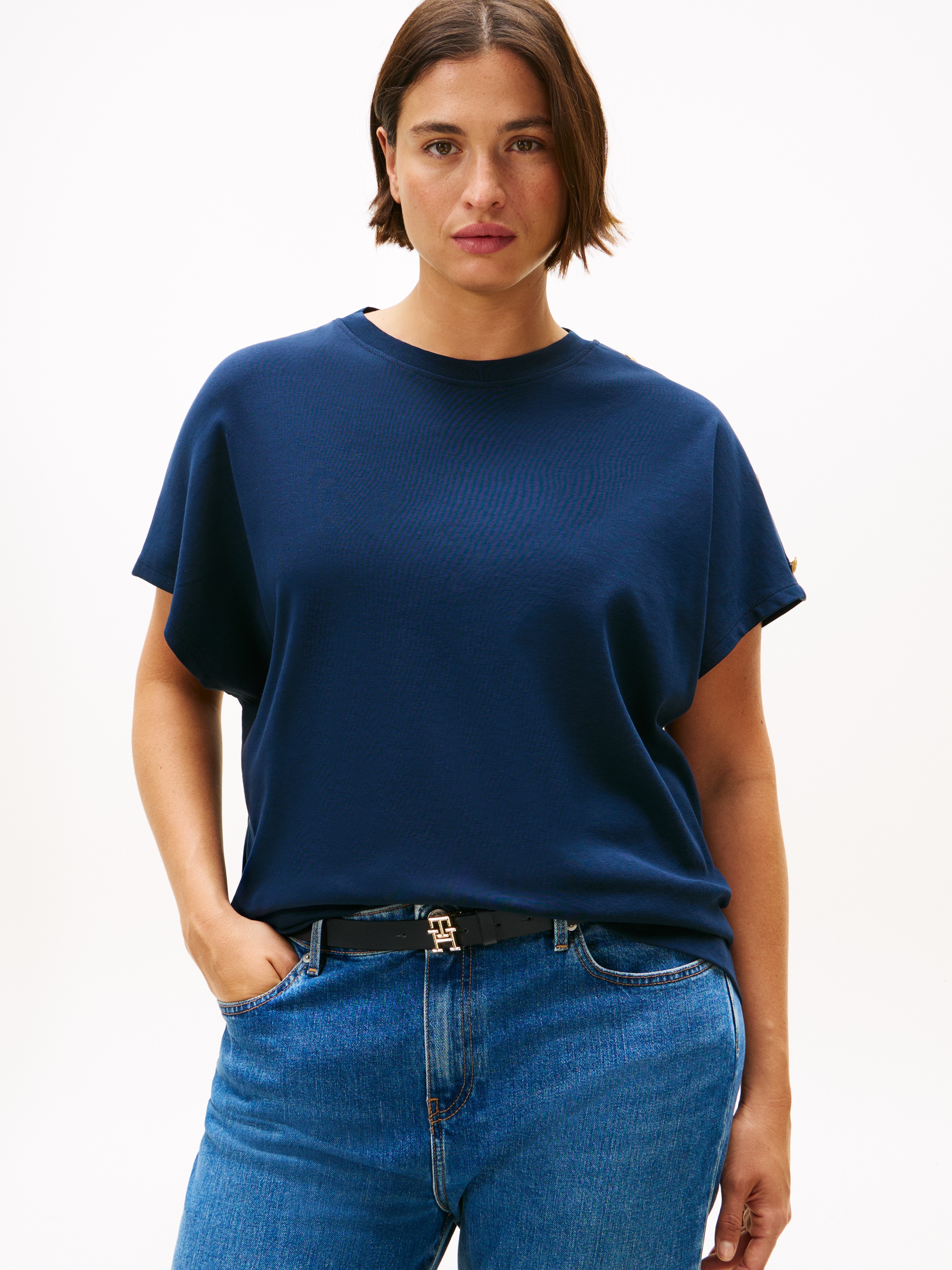 Tommy Hilfiger Curve Kurzarmshirt »CRV GOLD BUTTON SS TEE«, in grossen Grössen