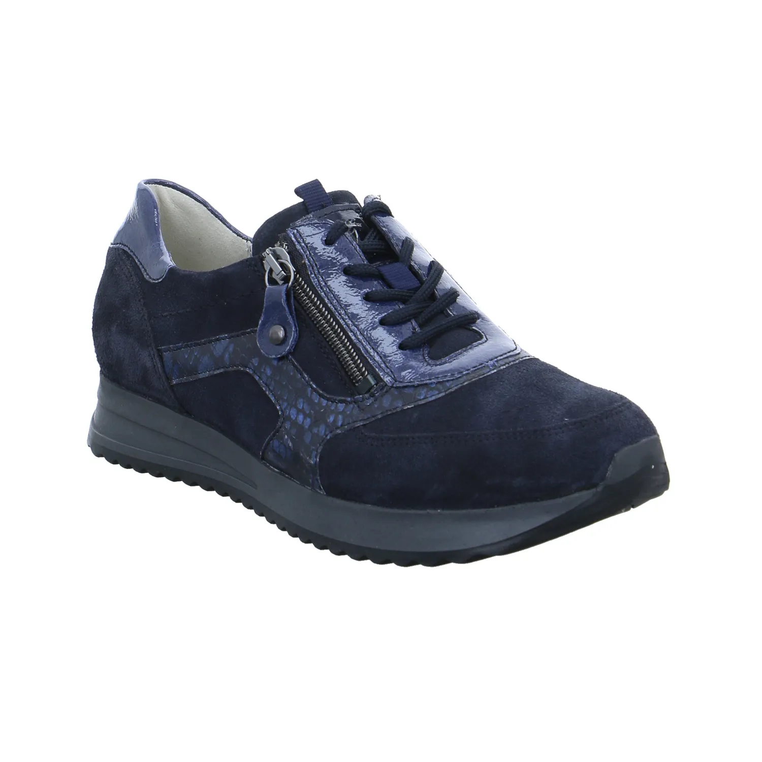 WALDLÄUFER Comfort-Schnürer Blau Leder  mit Wechselfussbett
