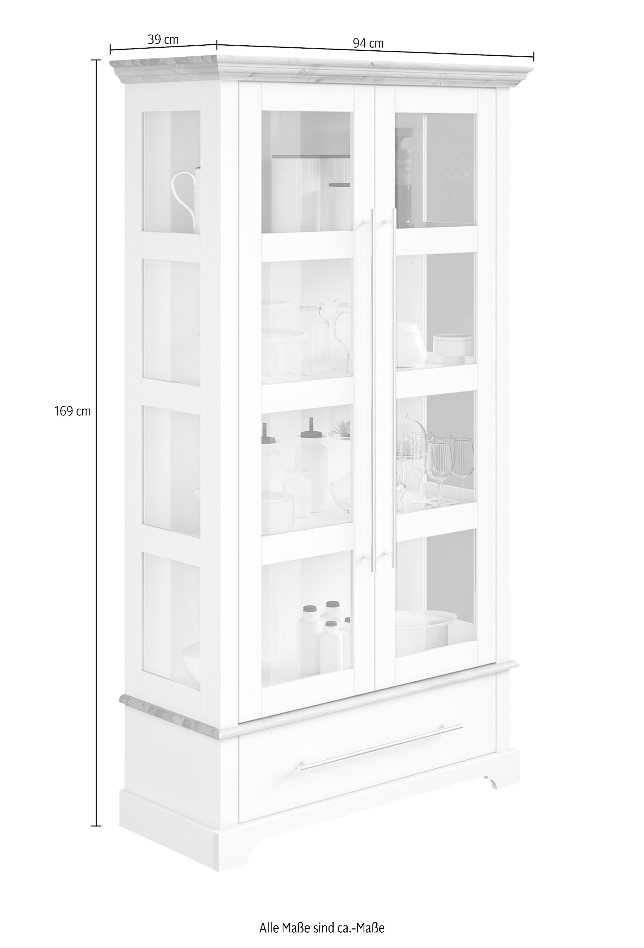 Home affaire Vitrine »Meliss« Höhe 169 cm, Breite 94 cm, 2-türig, Kiefer massiv, FSC®
