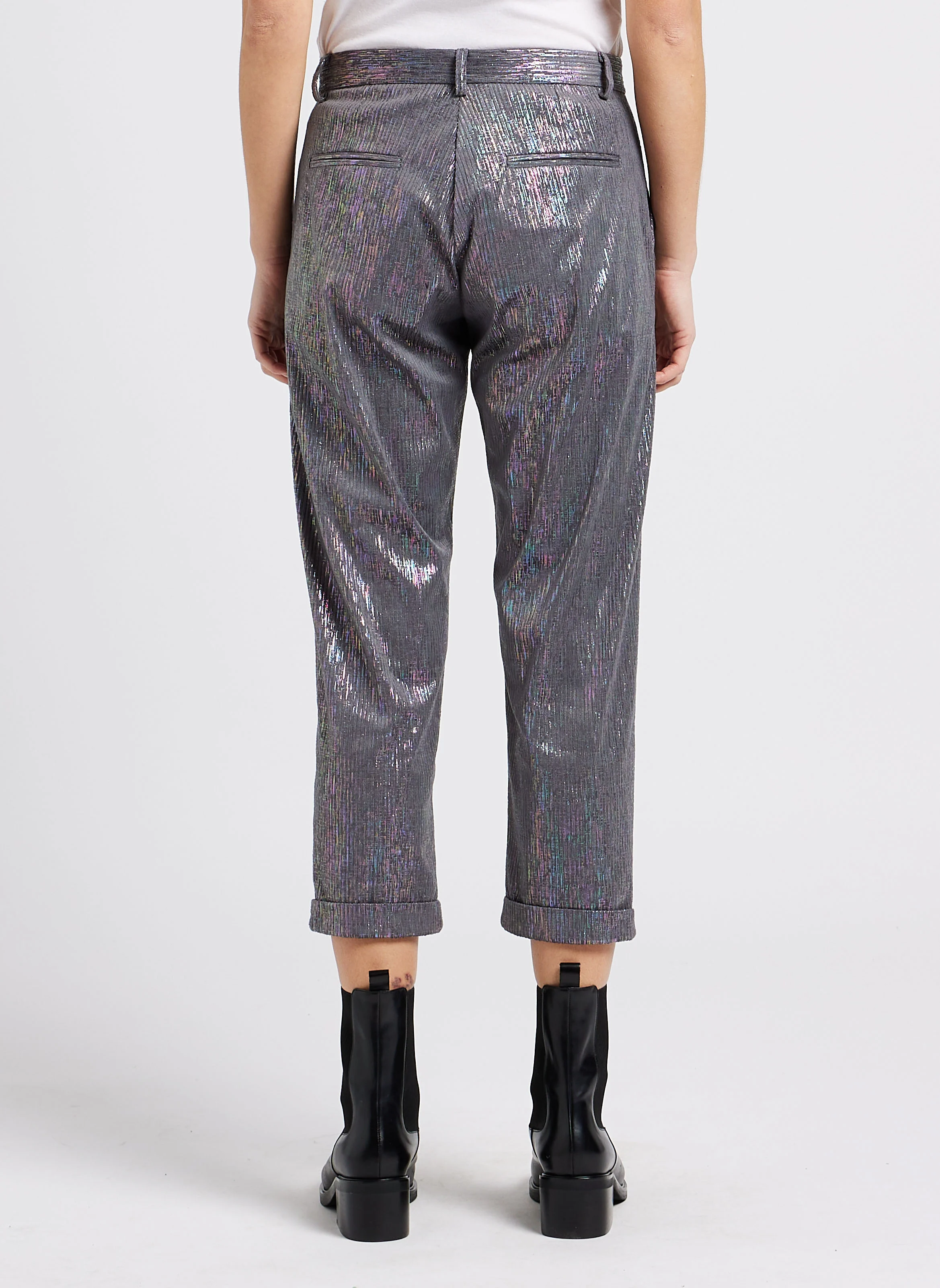 Pantalon chino en velour côtelé et fil lurex multicolor | Gris