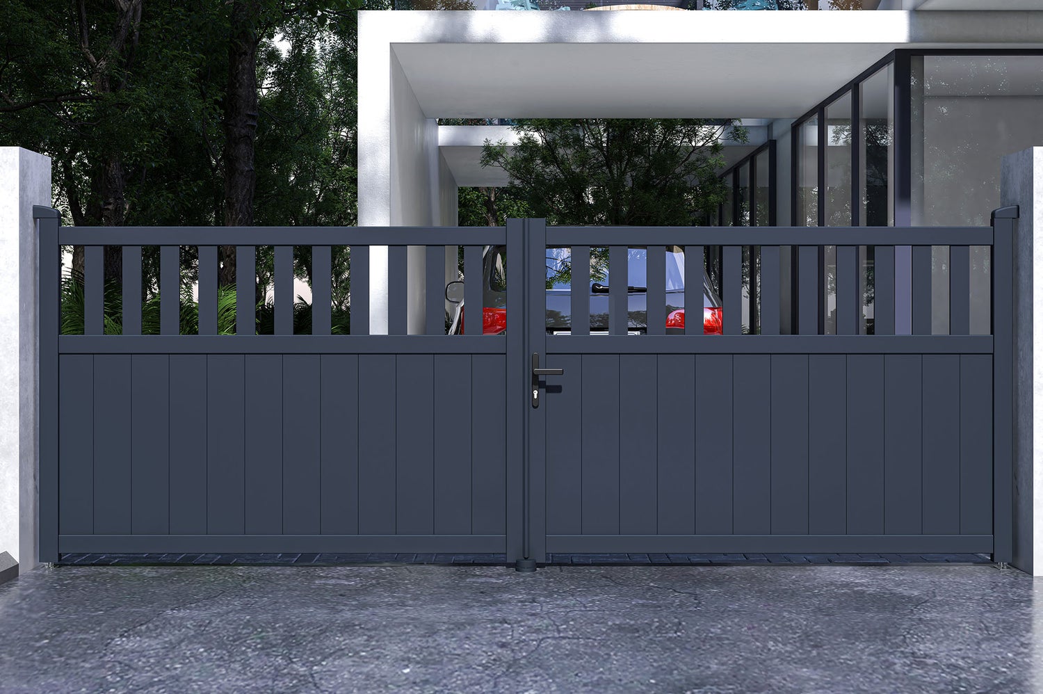 Dubbele aluminium poort, 4m, SANTIS 400B140 Grijs