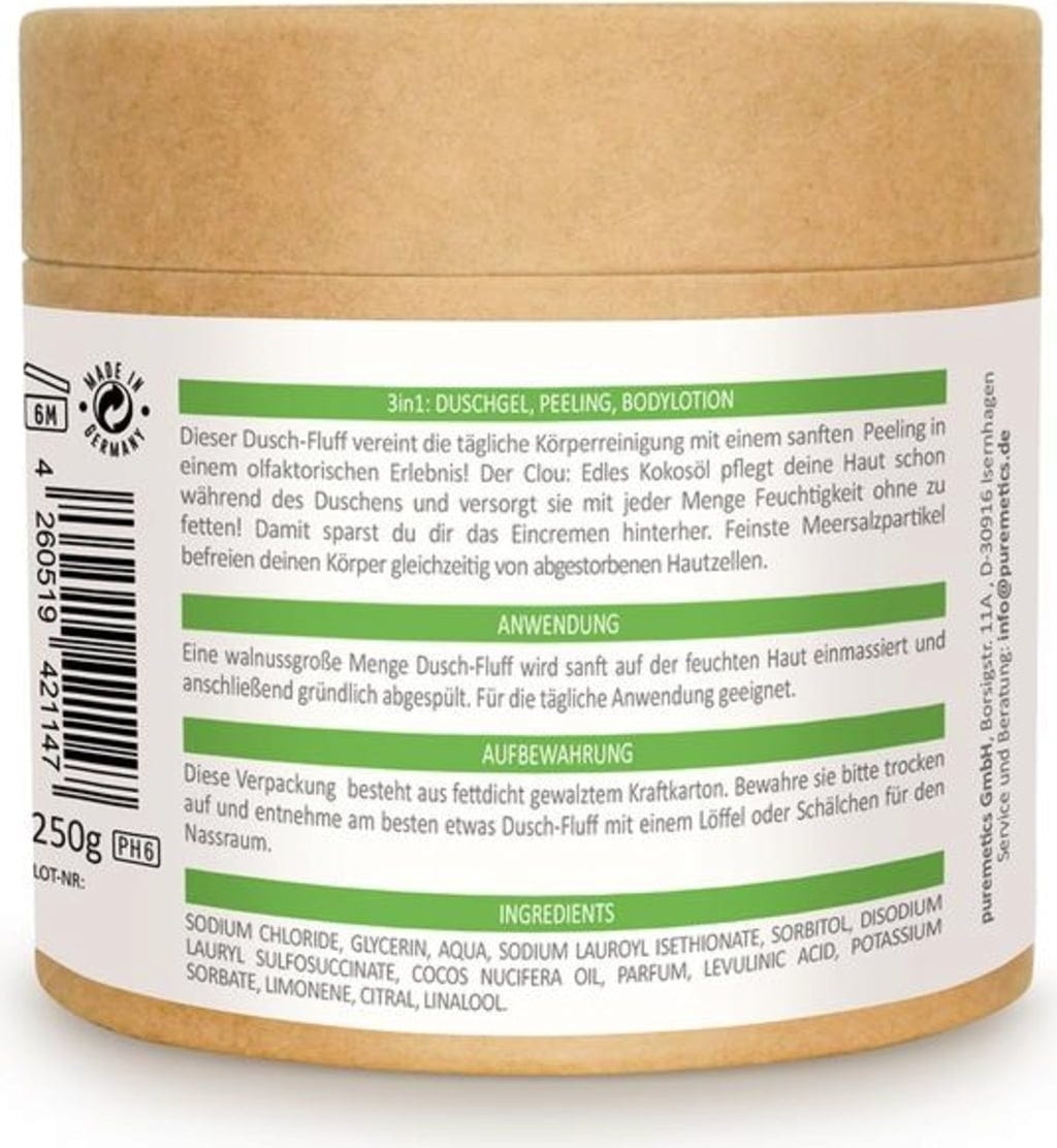 puremetics  3in1 Dusch-Fluff mit Salzpeeling, Limette (250 g)