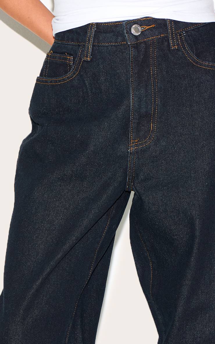 Bleu Indigo Foncé Jean Mom Taille Haute Petite
