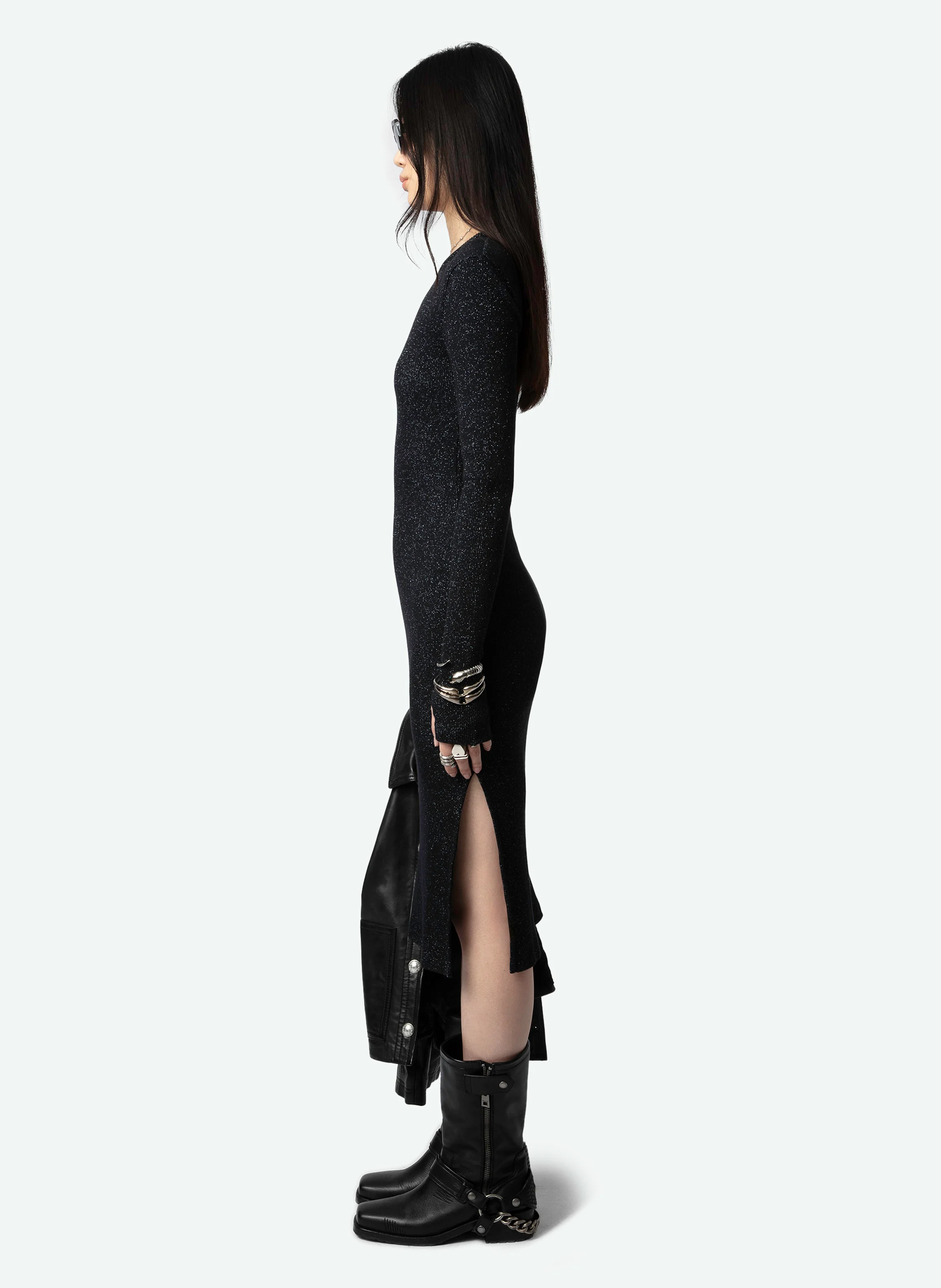 RUBY - Robe mi-longue ajustée| Noir