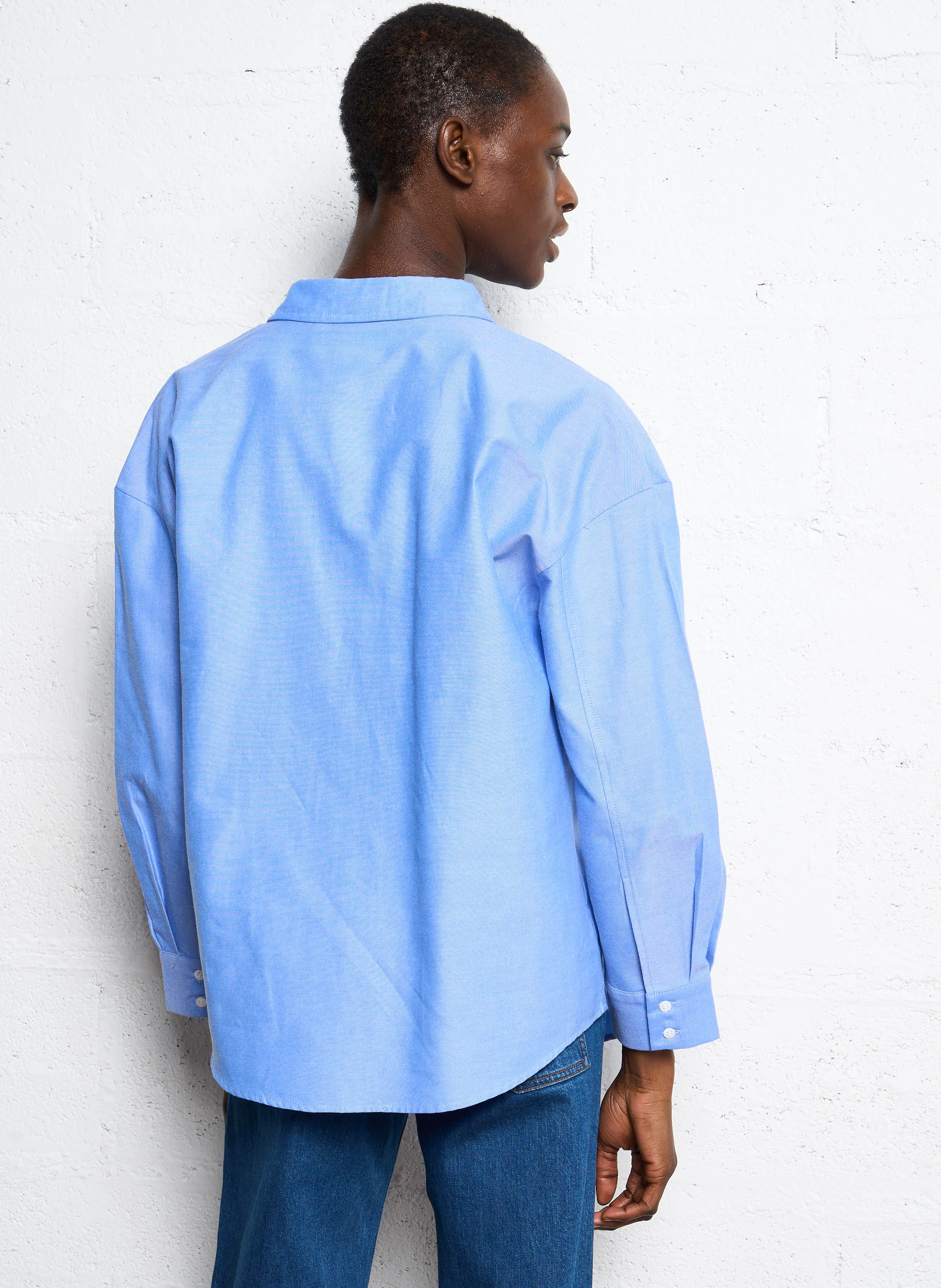 DRISA - Chemise droite oversize en coton mélangé | Bleu