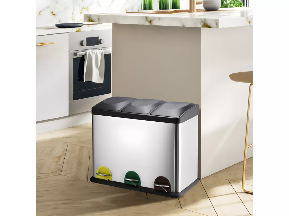 Poubelle à pédale Tri sélectif Inox 3x20L MSV