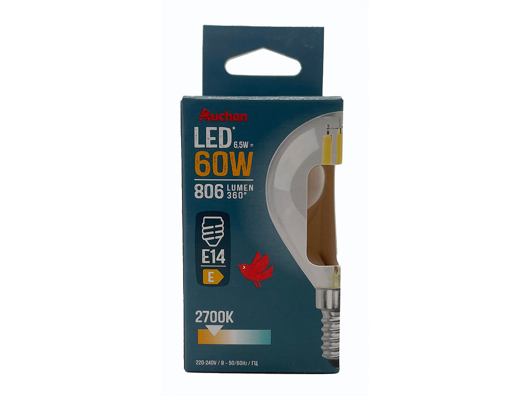LÂMPADA LED ESFÉRICA AUCHAN E14 60W LUZ AMARELA