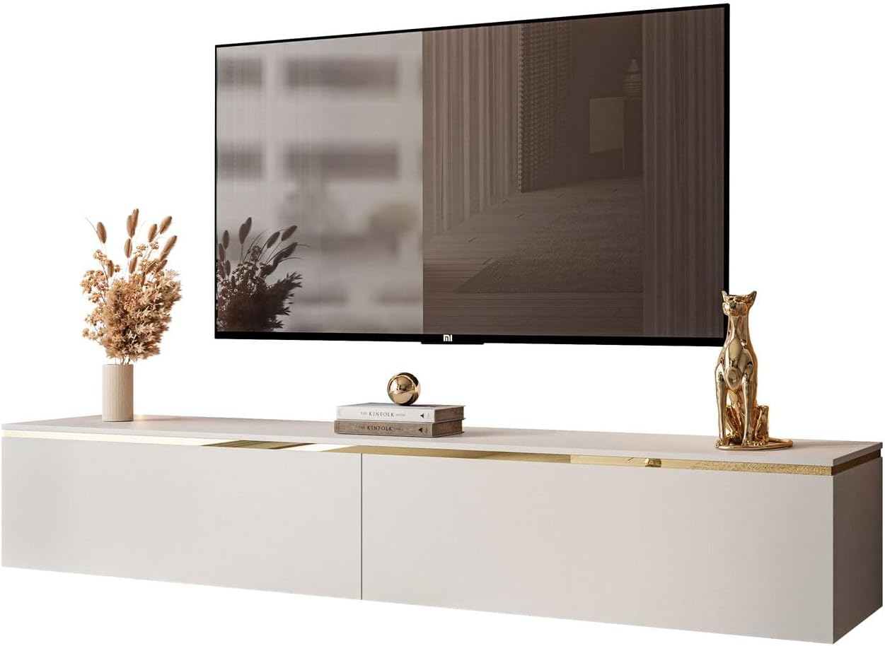 Lookway TV-Schrank Aurora Kaschmir Matt 180 cm Hängeschrank Oder Auf Füßen Gold Dekorative Leiste Mit LED-Option Modernes Wohnzimmermöbel (mit LED Beleuchtung, Hängend- ohne Beine)