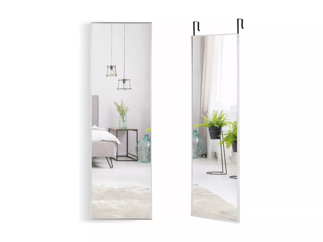 Miroir mural-miroir à suspendre sur porte, 120 x 37 cm,cadre en alliage d'aluminium,argent