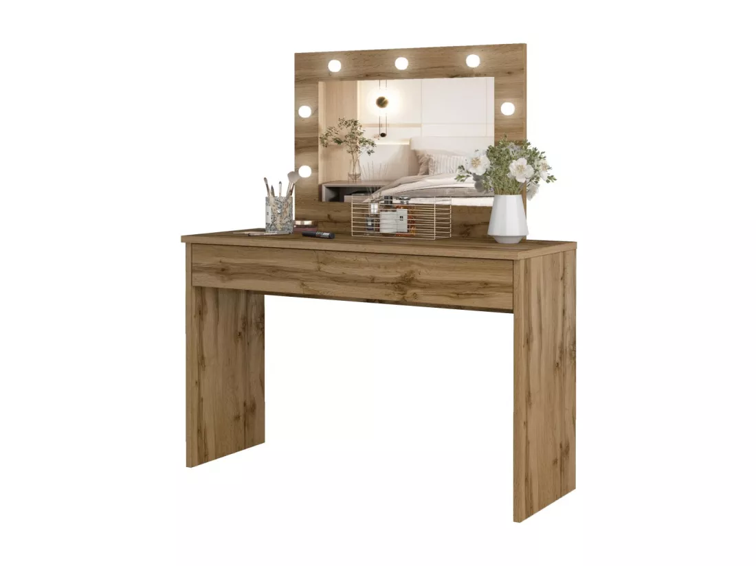 Coiffeuse DIVA chêne – Avec miroir, tiroir et LED – Élégance naturelle et fonctionnalité