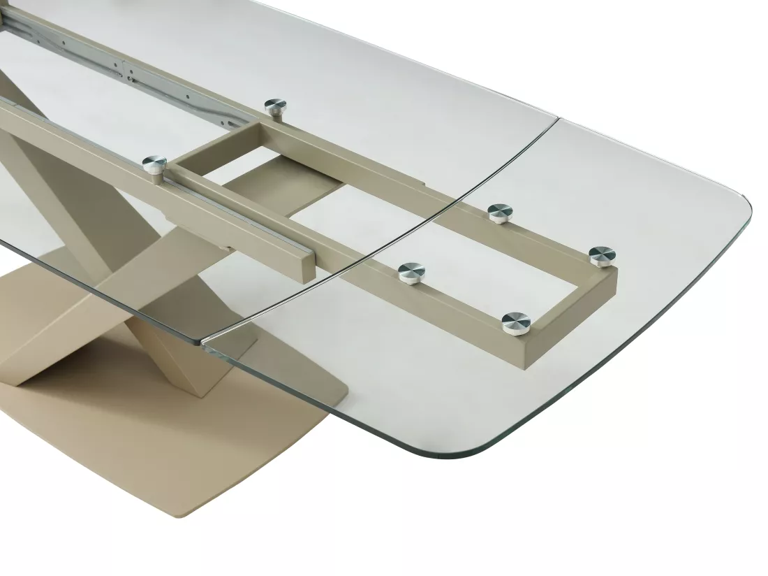 Table à manger extensible 6 à 10 personnes en verre trempé et métal - Transparent et beige - MALATA de Maison Céphy