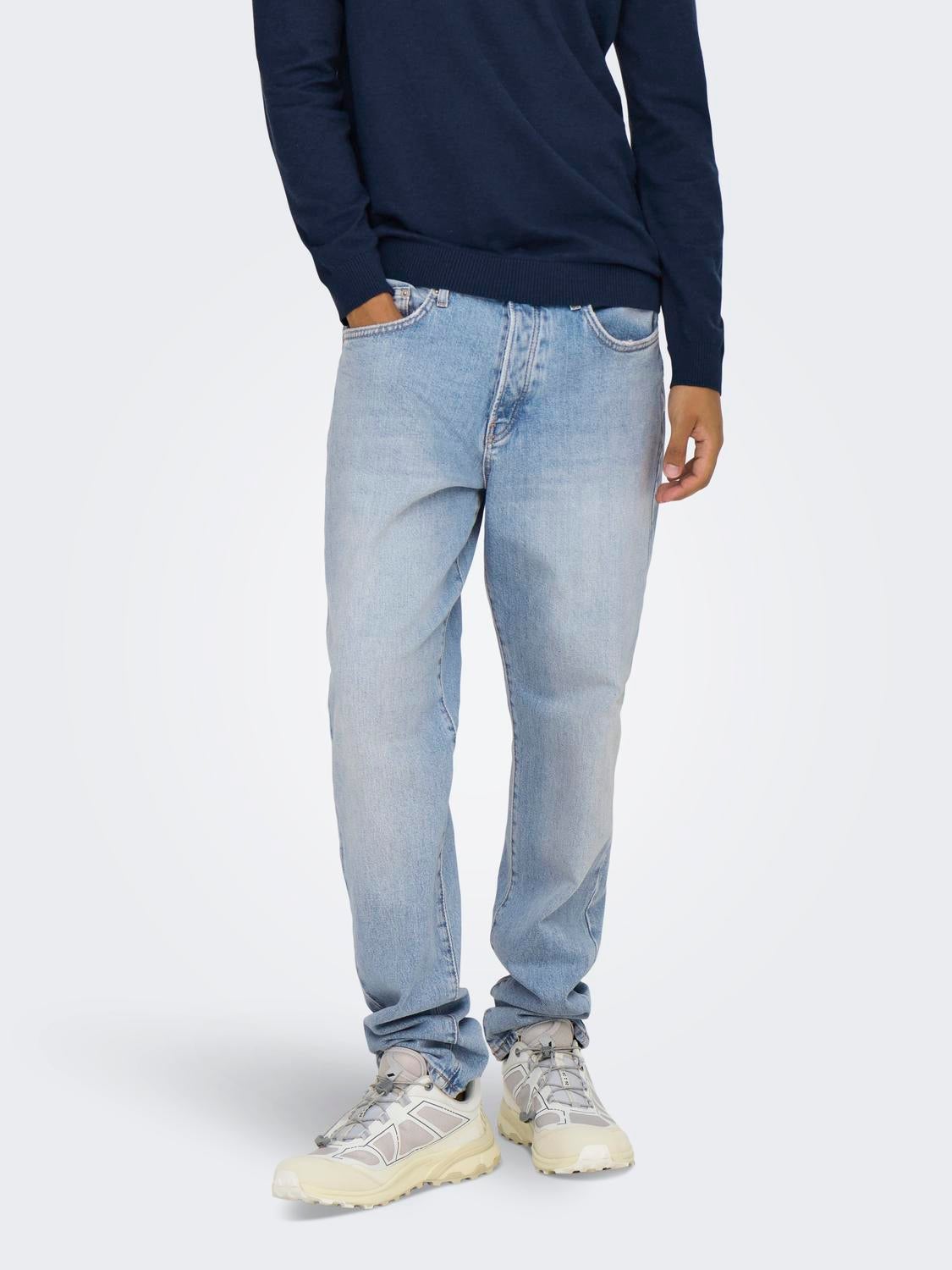 ONSYOKE Mittlere Taille Verjüngt Jeans Light Blue Denim