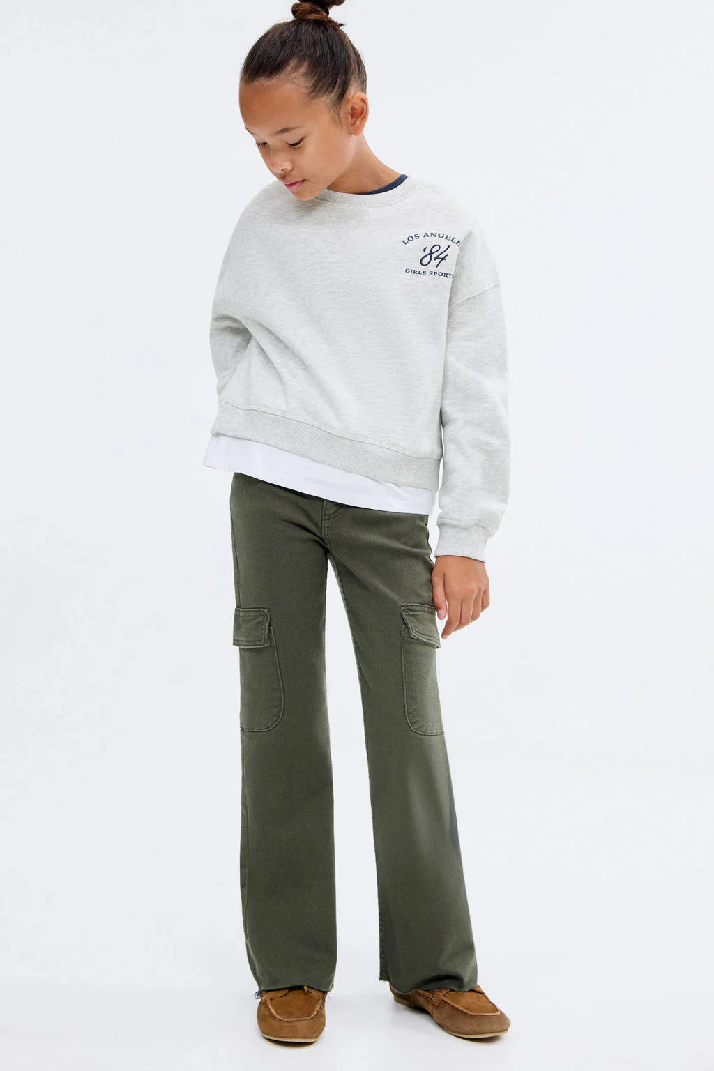 Mango Kids flared cargo broek donkergroen