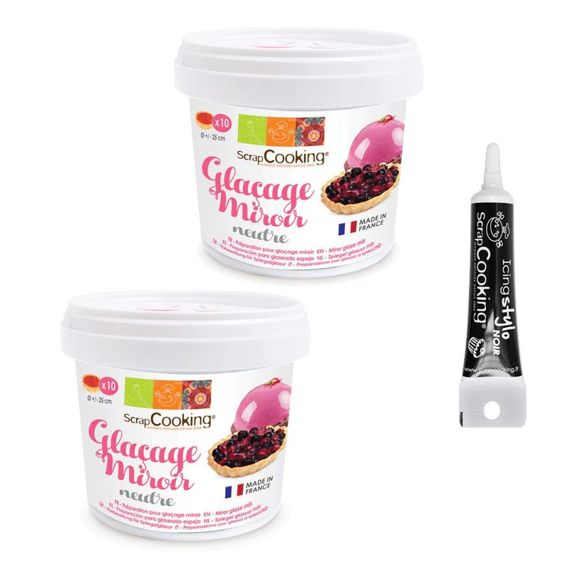 Préparation glaçage miroir neutre 440 g + stylo glaçage noir Scrapcook