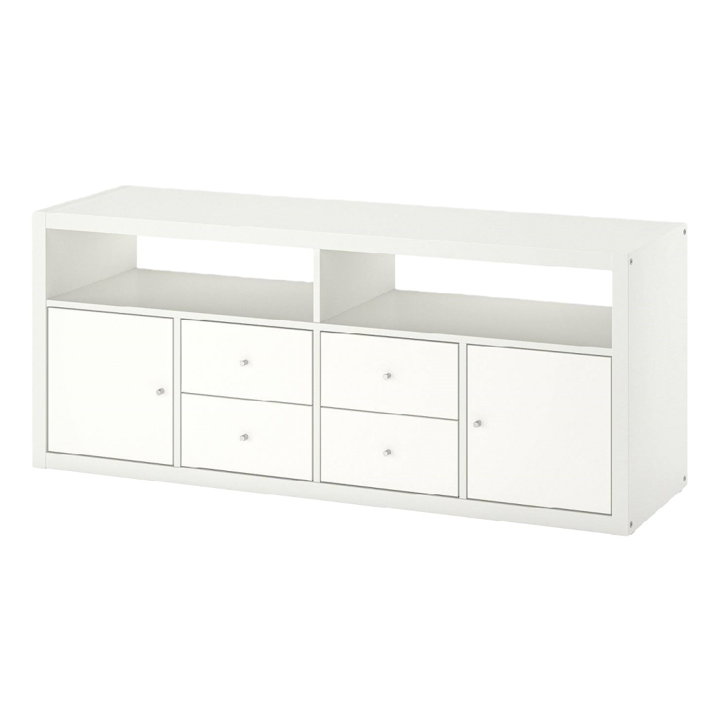 Meuble TV blanc moderne – rangement fonctionnel à tiroirs et portes