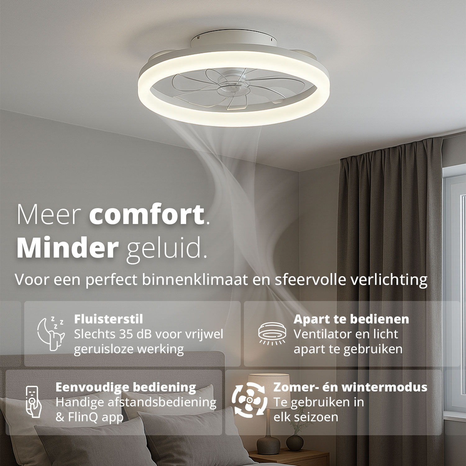 FlinQ AeroGlow Slimme plafondventilator met verlichting - White