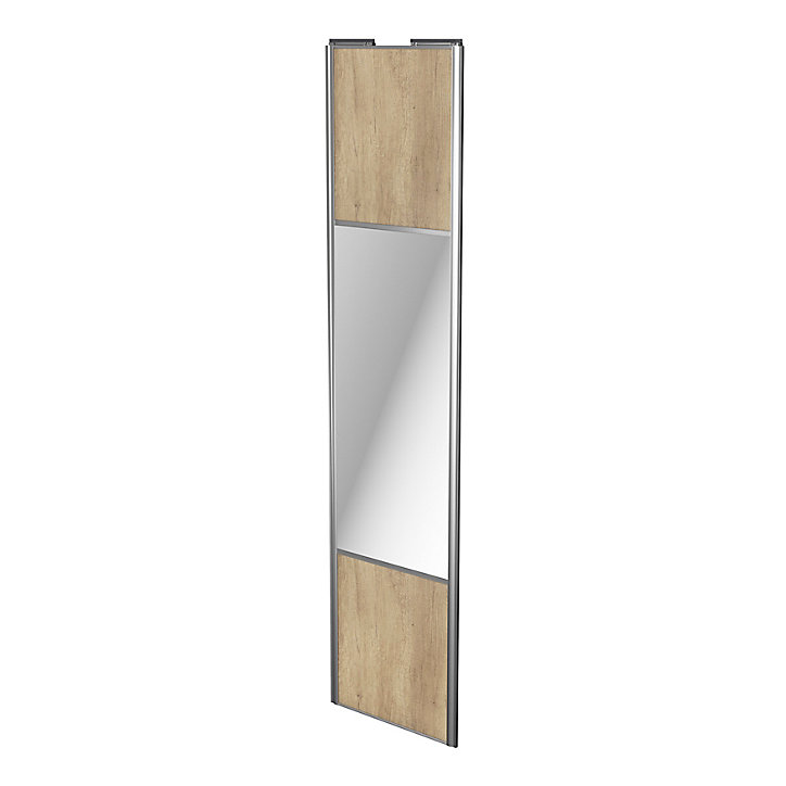 Porte de placard coulissante avec miroir effet chêne brut profil gris GoodHome Arius H. 248,5 x L. 62.2 cm + amortisseurs