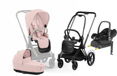 Cybex e-Priam Duovogn inkl. Maxi-Cosi CabrioFix & Base, Peach Pink/Matt Black