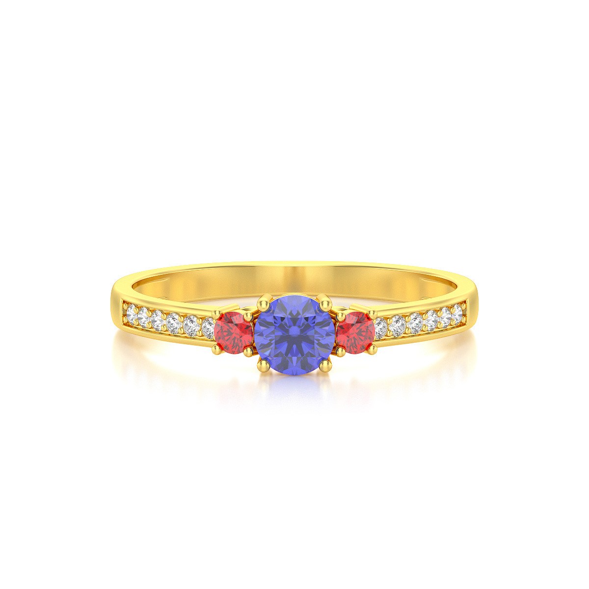 Bague ADEN Or 585 Jaune Tanzanite Rubis et diamants 1.65grs