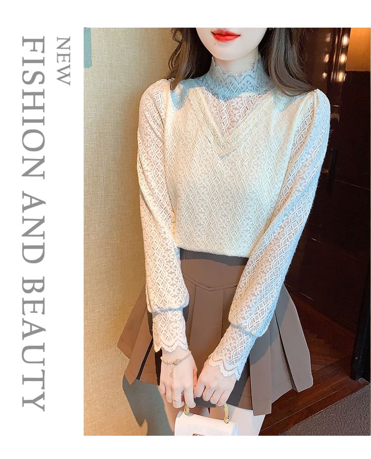 Daybreak - Blouse met lange mouwen en col van kant