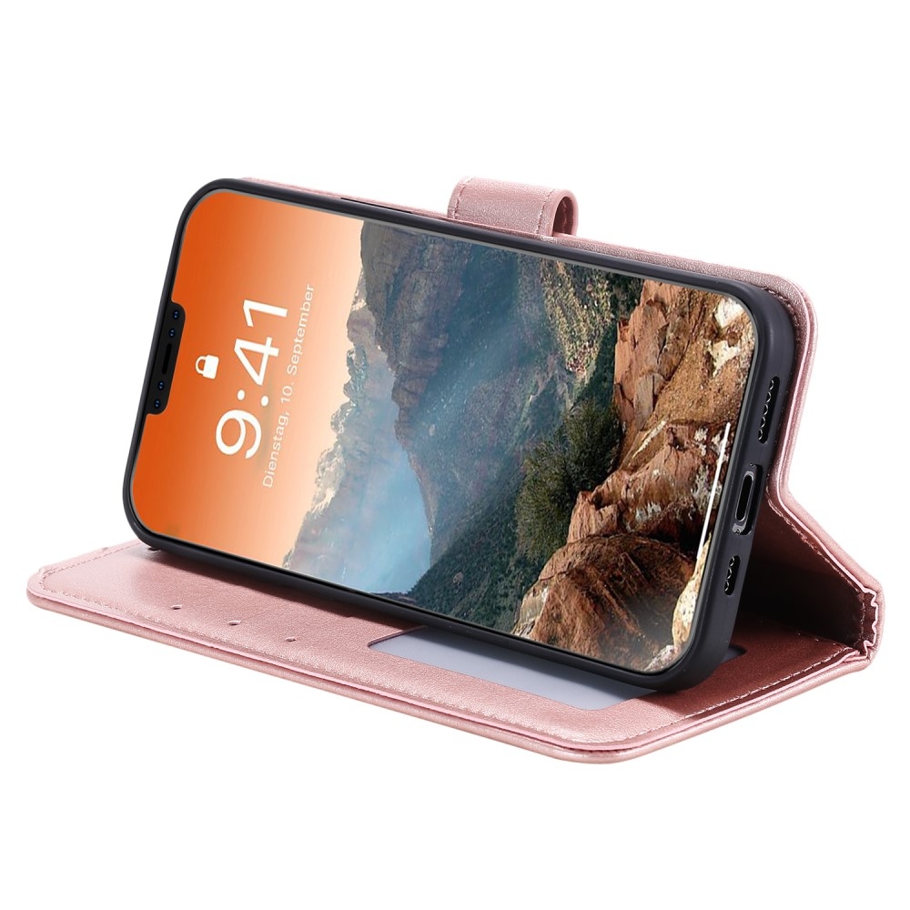 iPhone 12 / iPhone 12 Pro Leder Tasche Wallet - Mandala Flowers Imprint - Roségold