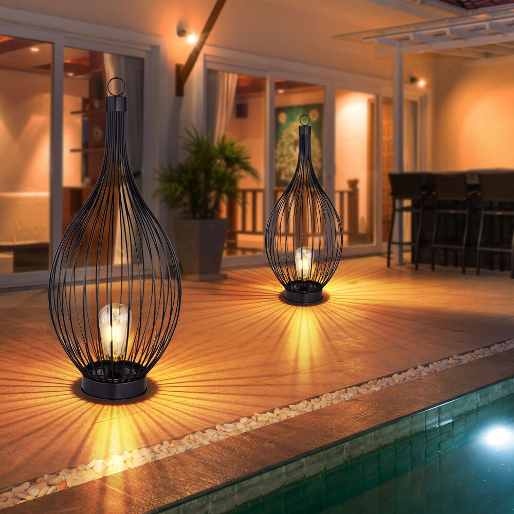 2x LED Solarleuchten im Käfig Design, H 57 cm