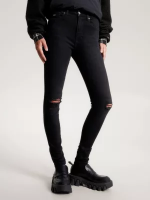 Calça jeans preta Sylvia High Rise Super Skinny com detalhes desgastados