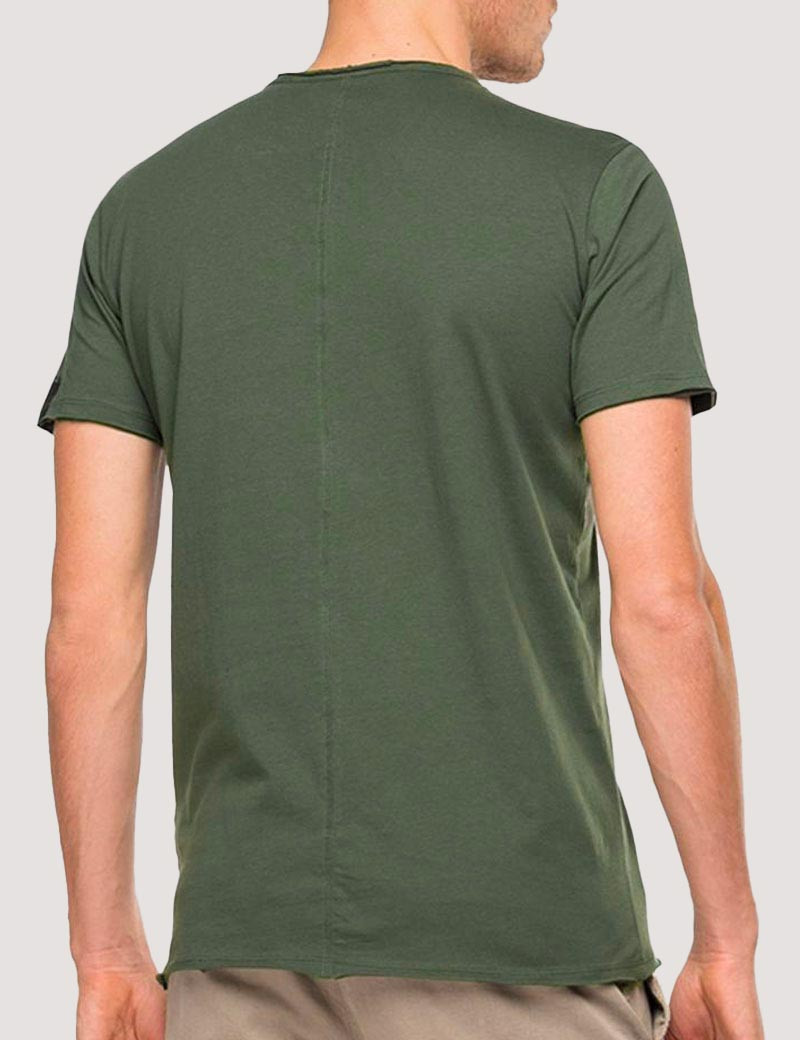 REPLAY T-SHIRT COL V COTON VERT FONCÉ