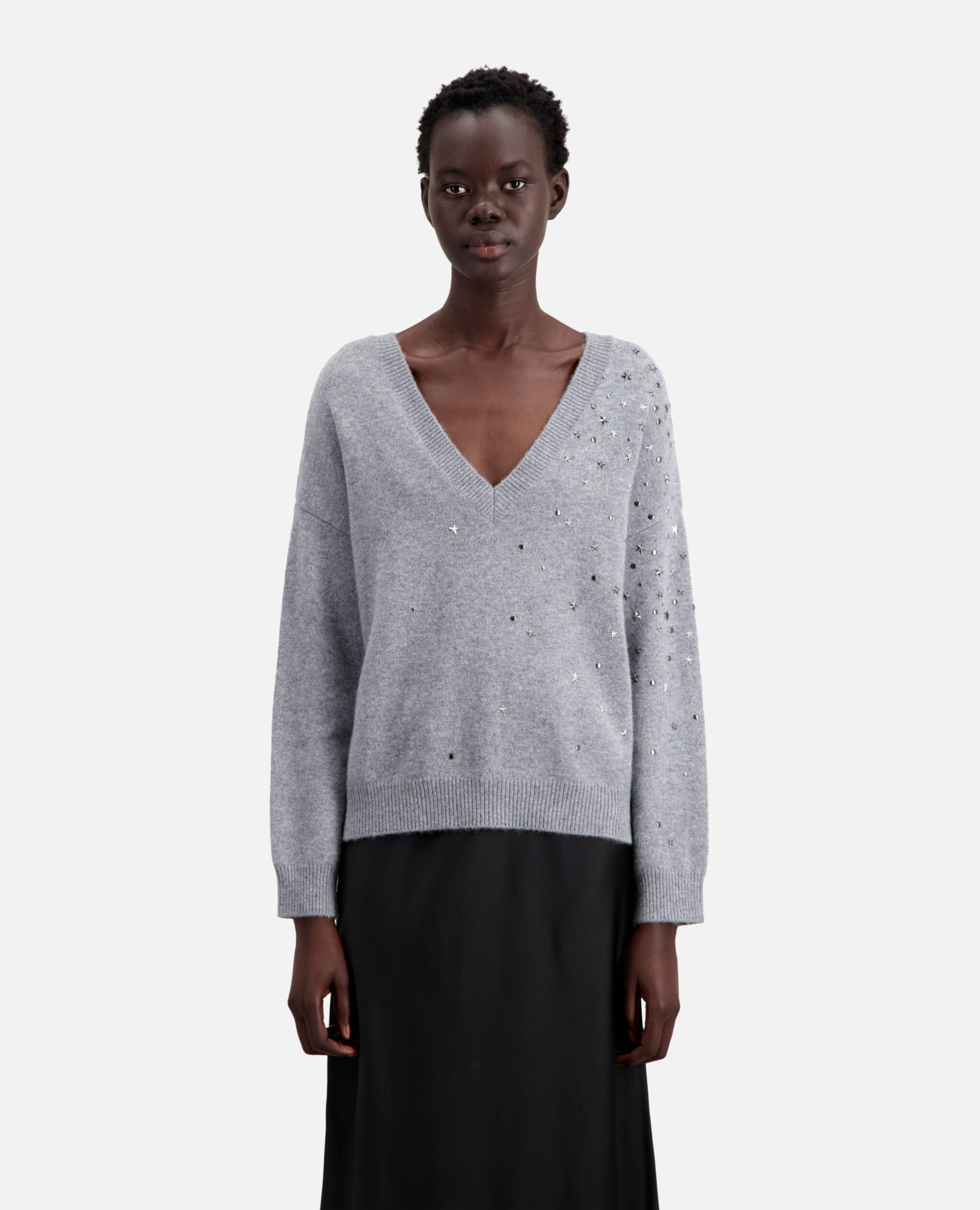 Grey sweater in cashmere-blend with stars