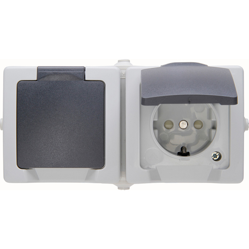 Kopp Nautic wandcontactdoos RA KV dubbel opbouw spatwaterdicht Mat antraciet/wit IP44 horizontaal