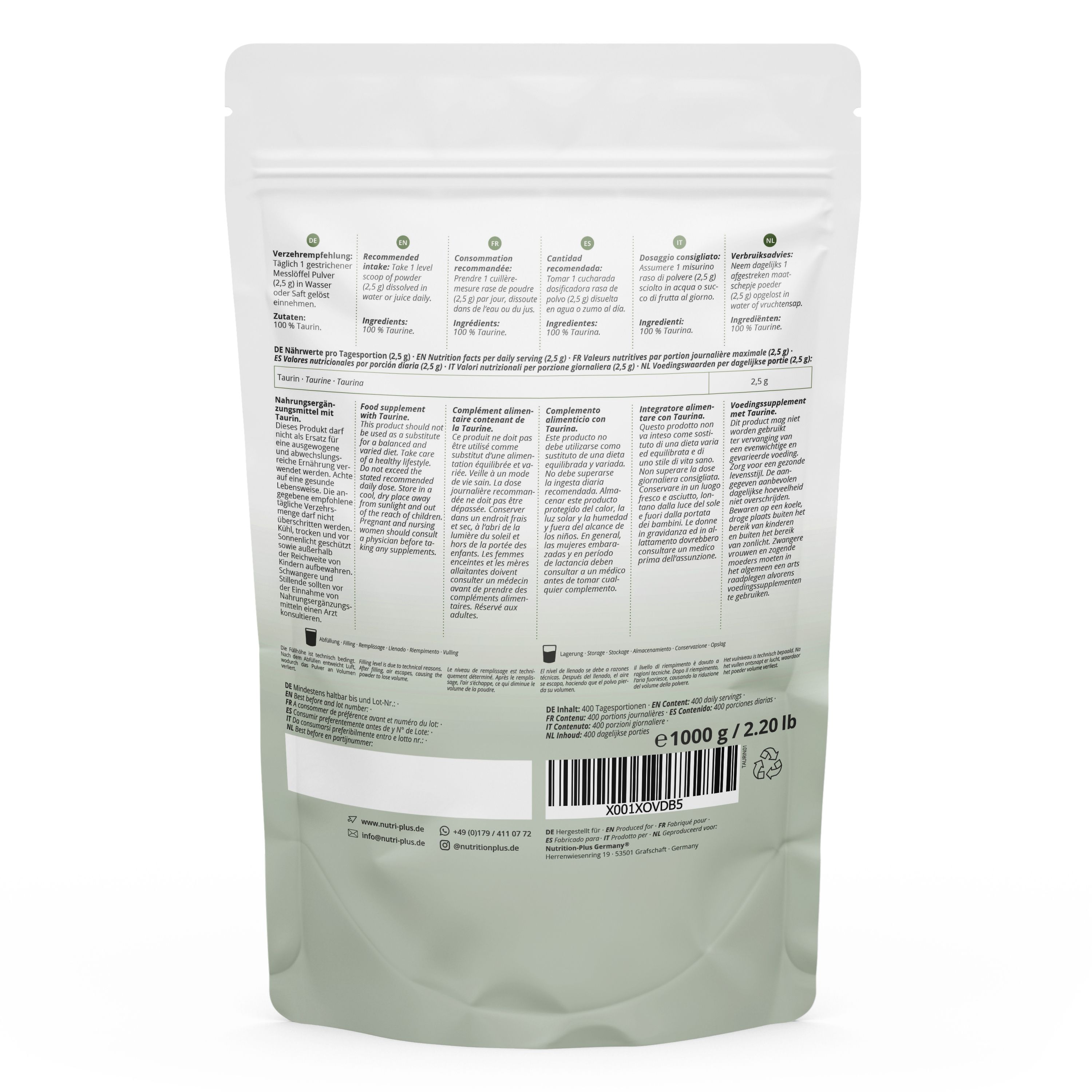 Nutri+ Taurin Pulver 1 kg Aminosäure