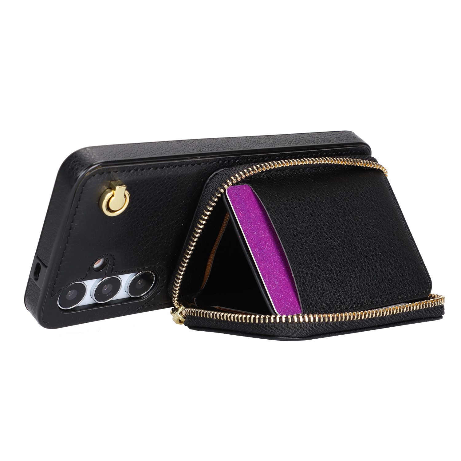 Samsung Galaxy S24  Plus Necklace Leder Schutz Hülle mit Kartenfächer   Handykette (140cm) - Schwarz