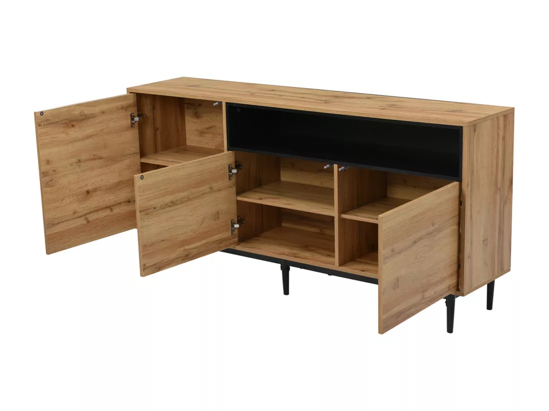 Buffet en bois avec trois portes et étagères 160 x 35 x 76 cm - Armoire TV design peu encombrant robuste et fiable